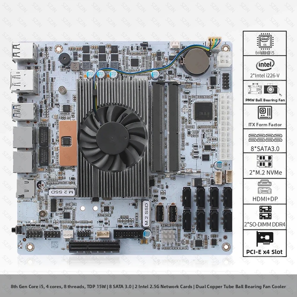Материнская плата I5-8265U ES  – обзор и цена Mini Itx Dual 2.5G Nas Motherboard